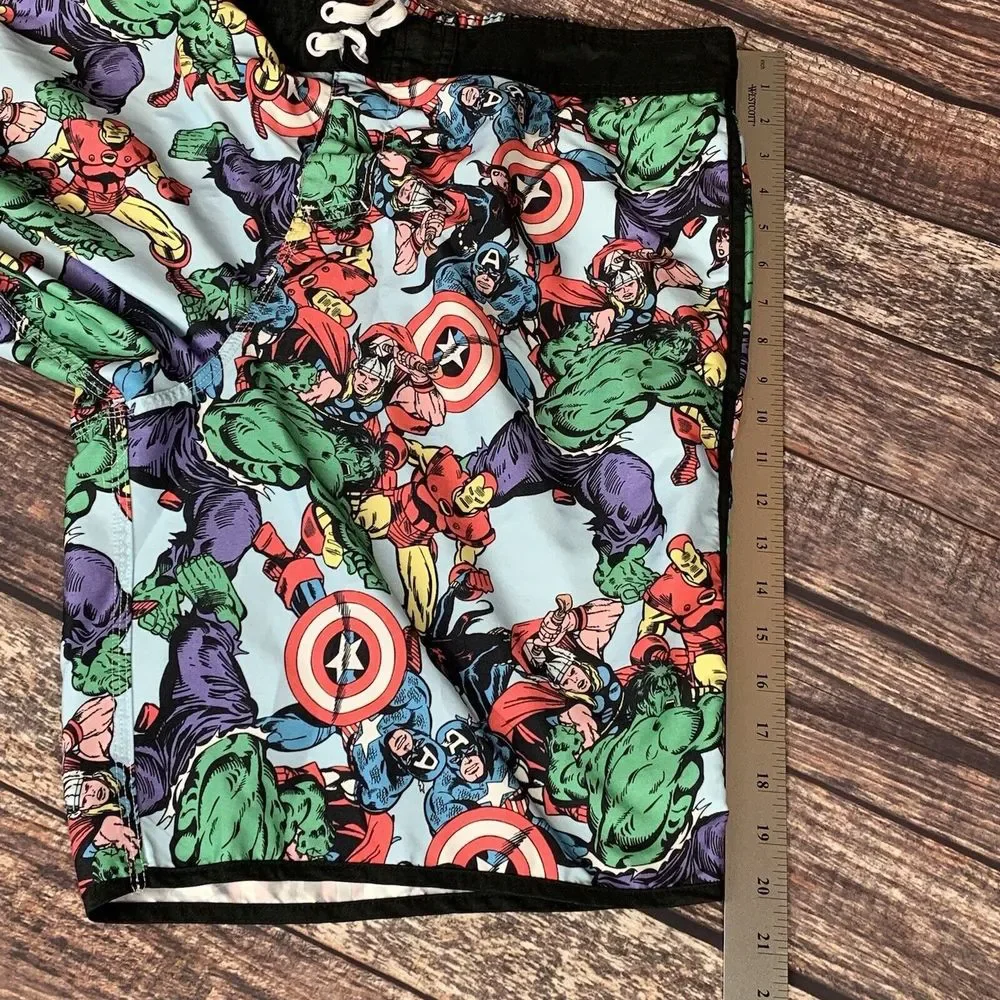 Marvel Comics Hero Swim Trunk Board Shorts Captain America Hulk Iron Man Thor XL